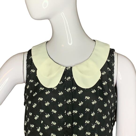 COLOR BLOCK Peter Pan Collar Women Top Color Black with White Daisy prin… - Picture 2 of 9